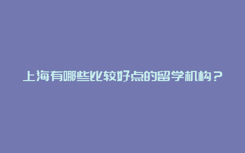 上海有哪些比较好点的留学机构？