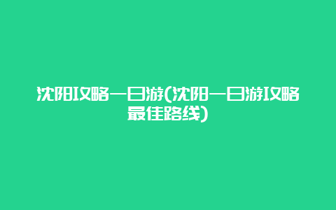 沈阳攻略一日游(沈阳一日游攻略最佳路线)