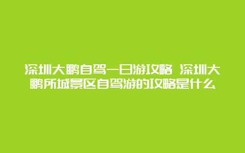 深圳大鹏自驾一日游攻略 深圳大鹏所城景区自驾游的攻略是什么