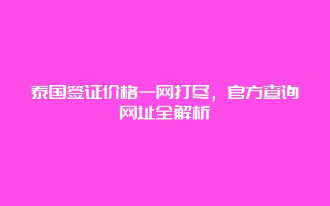 泰国签证价格一网打尽，官方查询网址全解析