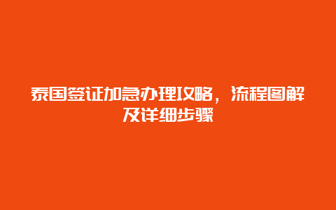 泰国签证加急办理攻略，流程图解及详细步骤