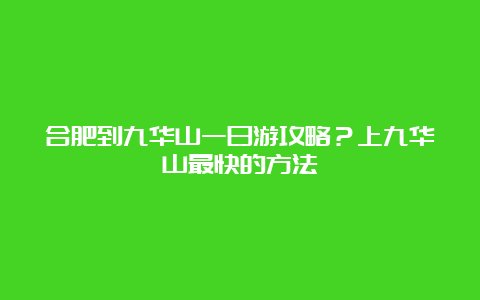 合肥到九华山一日游攻略？上九华山最快的方法