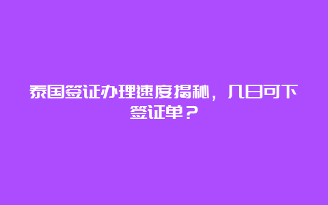 泰国签证办理速度揭秘，几日可下签证单？