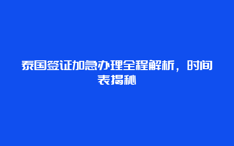 泰国签证加急办理全程解析，时间表揭秘