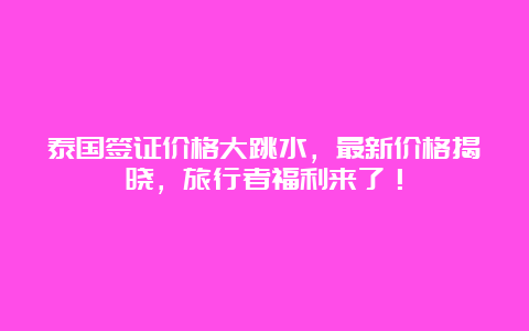 泰国签证价格大跳水，最新价格揭晓，旅行者福利来了！