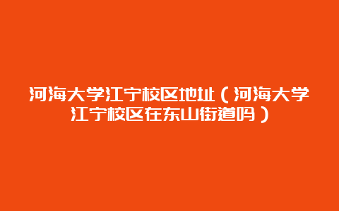 河海大学江宁校区地址（河海大学江宁校区在东山街道吗）