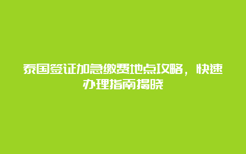 泰国签证加急缴费地点攻略，快速办理指南揭晓