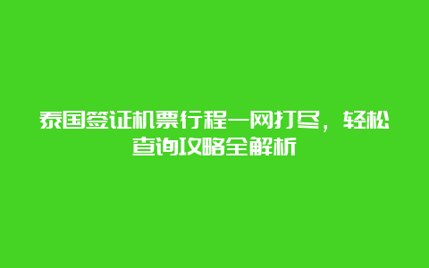 泰国签证机票行程一网打尽，轻松查询攻略全解析