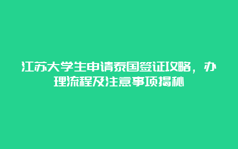 江苏大学生申请泰国签证攻略，办理流程及注意事项揭秘