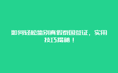 如何轻松鉴别真假泰国签证，实用技巧揭秘！