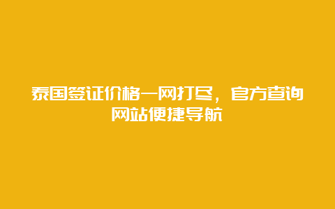 泰国签证价格一网打尽，官方查询网站便捷导航