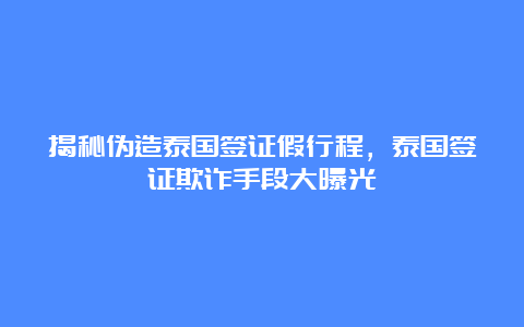 揭秘伪造泰国签证假行程，泰国签证欺诈手段大曝光