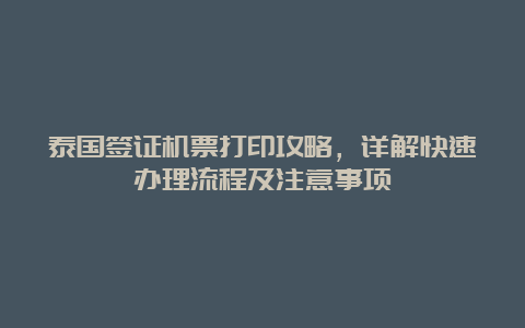 泰国签证机票打印攻略，详解快速办理流程及注意事项