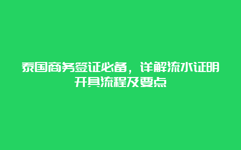 泰国商务签证必备，详解流水证明开具流程及要点