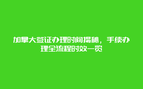 加拿大签证办理时间揭秘，手续办理全流程时效一览