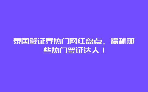 泰国签证界热门网红盘点，揭秘那些热门签证达人！