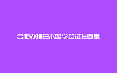 合肥办理日本留学签证在哪里