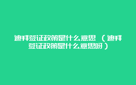 迪拜签证政策是什么意思 （迪拜签证政策是什么意思呀）