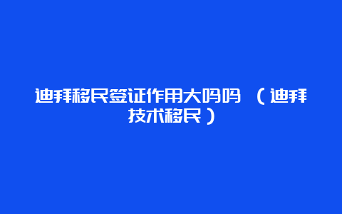 迪拜移民签证作用大吗吗 （迪拜技术移民）