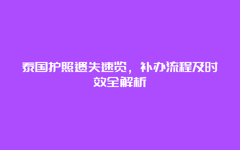 泰国护照遗失速览，补办流程及时效全解析