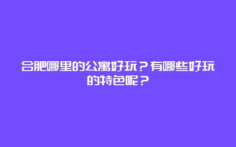 合肥哪里的公寓好玩？有哪些好玩的特色呢？