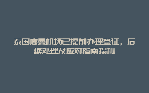 泰国廊曼机场已提前办理签证，后续处理及应对指南揭秘