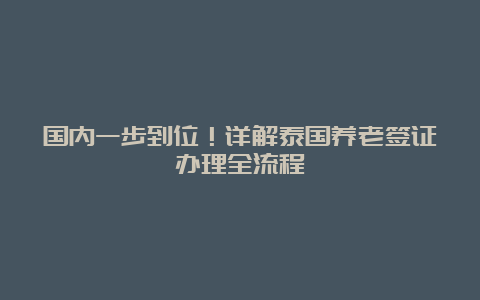 国内一步到位！详解泰国养老签证办理全流程