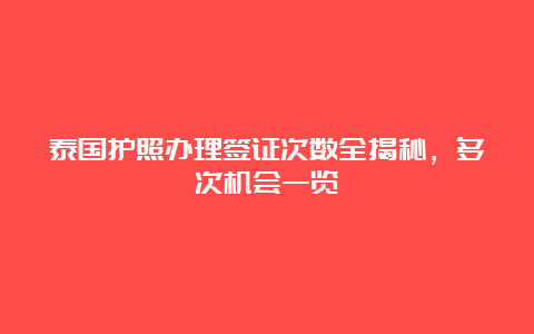 泰国护照办理签证次数全揭秘，多次机会一览