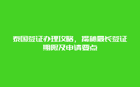 泰国签证办理攻略，揭秘最长签证期限及申请要点