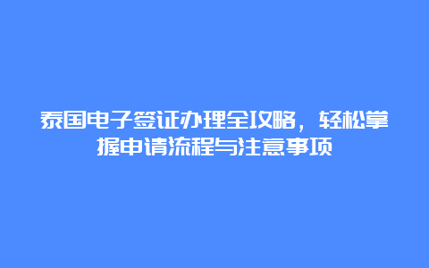 泰国电子签证办理全攻略，轻松掌握申请流程与注意事项