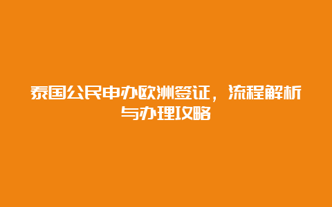 泰国公民申办欧洲签证，流程解析与办理攻略