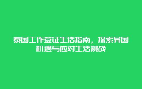 泰国工作签证生活指南，探索异国机遇与应对生活挑战