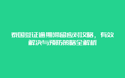 泰国签证逾期滞留应对攻略，有效解决与预防策略全解析