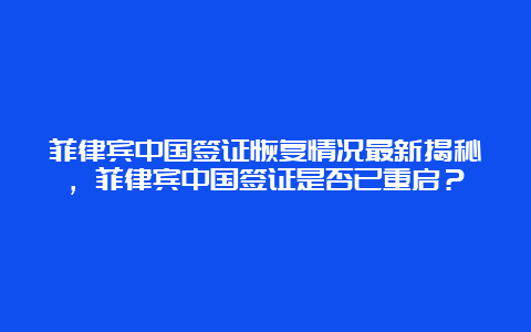 菲律宾中国签证恢复情况最新揭秘，菲律宾中国签证是否已重启？