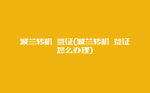 波兰转机 签证(波兰转机 签证怎么办理)