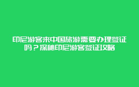 印尼游客来中国旅游需要办理签证吗？探秘印尼游客签证攻略