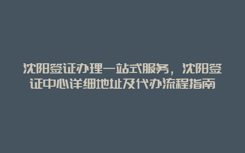 沈阳签证办理一站式服务，沈阳签证中心详细地址及代办流程指南