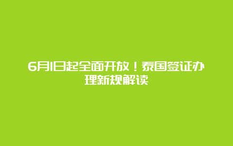 6月1日起全面开放！泰国签证办理新规解读