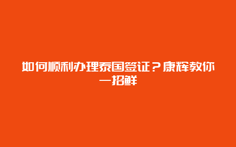 如何顺利办理泰国签证？康辉教你一招鲜