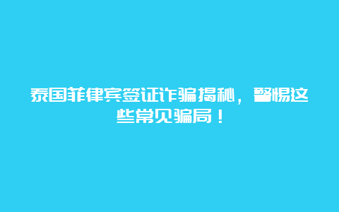 泰国菲律宾签证诈骗揭秘，警惕这些常见骗局！