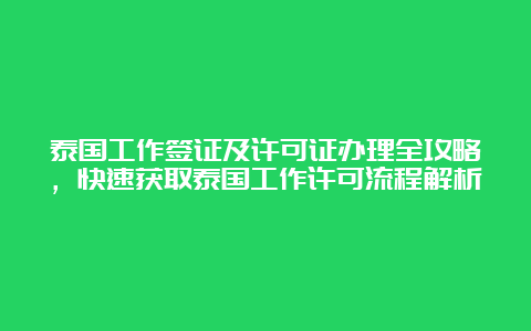 泰国工作签证及许可证办理全攻略，快速获取泰国工作许可流程解析