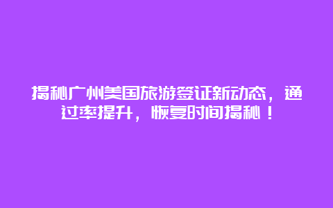 揭秘广州美国旅游签证新动态，通过率提升，恢复时间揭秘！