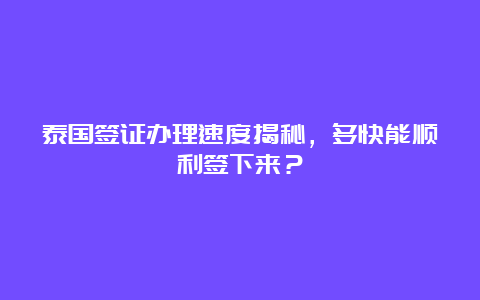 泰国签证办理速度揭秘，多快能顺利签下来？