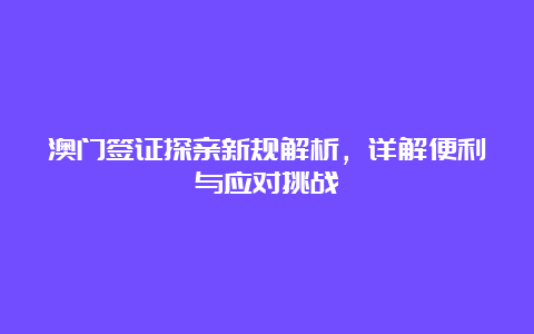 澳门签证探亲新规解析，详解便利与应对挑战