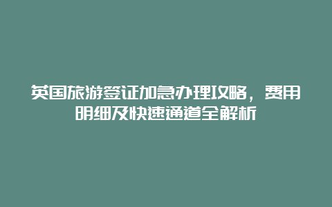 英国旅游签证加急办理攻略，费用明细及快速通道全解析