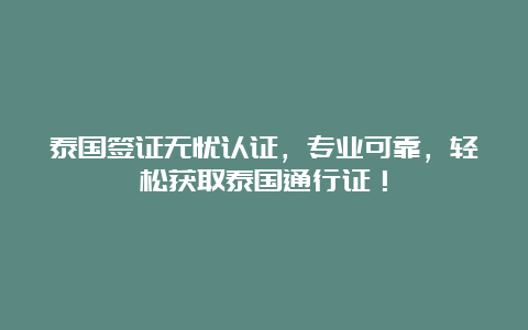 泰国签证无忧认证，专业可靠，轻松获取泰国通行证！