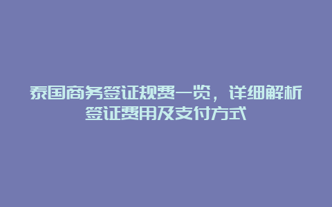 泰国商务签证规费一览，详细解析签证费用及支付方式