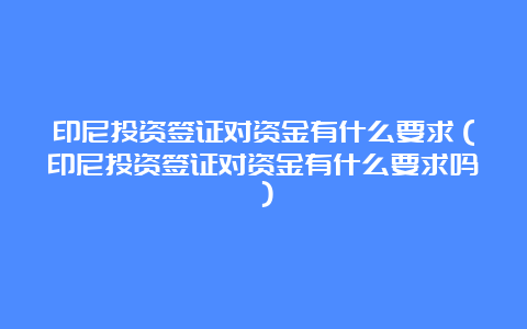 印尼投资签证对资金有什么要求（印尼投资签证对资金有什么要求吗）