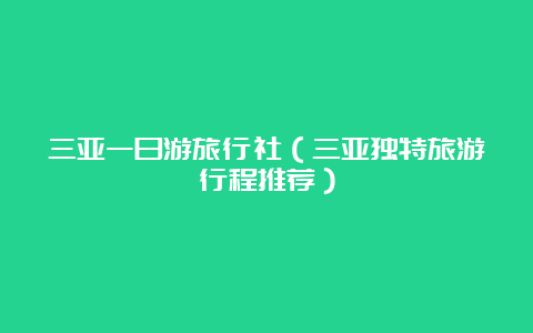 三亚一日游旅行社（三亚独特旅游行程推荐）