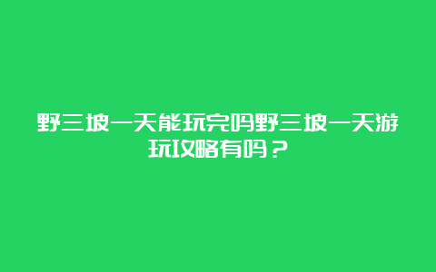 野三坡一天能玩完吗野三坡一天游玩攻略有吗？